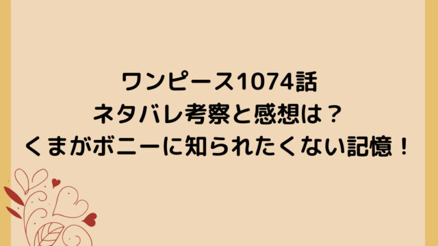 ワンピース1074話ネタバレ考察と感想は?くまがボニーに知られたくない記憶!