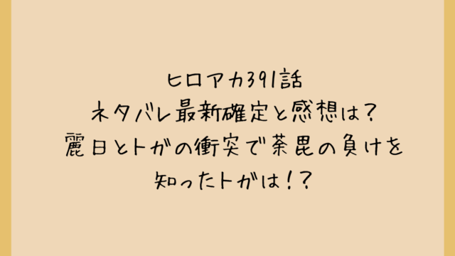 ヒロアカ391話ネタバレ最新確定と感想は?麗日とトガの衝突で荼毘の負けを知ったトガは!?